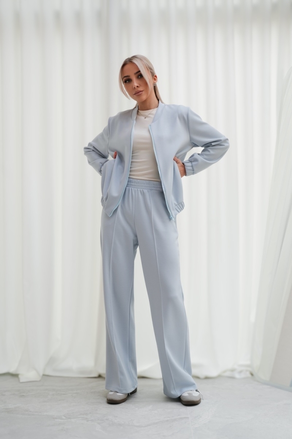 Luksusowy Komplet Damski Masełko Bluza Rozpinana + Spodnie Wide Leg Premium Soft Touch Elegancja & Komfort-BŁĘKIT